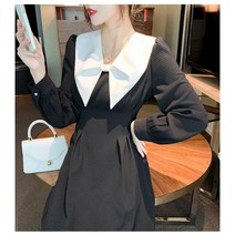 우리봄빛[M-4XL배색 왕리본 플리츠 롱 플레어 원피스