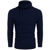 COOFANDY 남성용 니트 터틀넥 스웨터 캐주얼 보온 긴소매 풀오버 네이비 블루 XX-Large