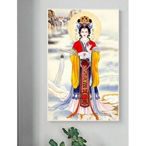 구슬자수 선녀 무속 탱화 큐빅 그림 만들기 선물 비즈 대형 보석십자수 재료 세트, 90x140cm 전체 원형 큐빅
