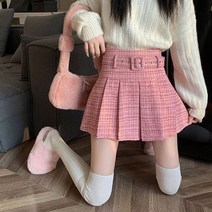 무릎길이 미니 스커트 벨트가있는 lucyever 한국 패션 플리츠 여성 모든 경기 핑크 하이 웨이스트 2023 new street plaid