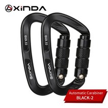 XINDA 암벽 등반 카라비너 25KN 안전 D 모양 버클 자동 잠금 스프링 장착 게이트 알루미늄 카라비너 야외, 02 Black-2