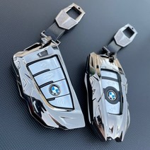 [AS가능] BMW 메탈 크롬 스마트 키케이스 디스플레이 키홀더 키링 키커버 차 악세사리, 반달형(신형), 실버