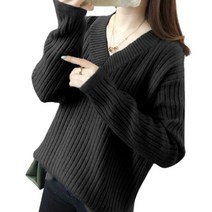 베러댓걸 깊은V넥 도톰 골지 니트티