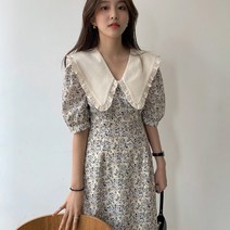 플리츠 빅카라 플라워 원피스 롱원피스 여성스러운 러블리 큐티 여름 여성 반팔 하객원피스 프릴