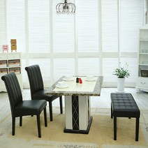 베스트리빙 벤자민 토론토 4인 대리석 식탁세트/의자2개+벤치의자, 1200투톤대리석/초코의자2개+벤치