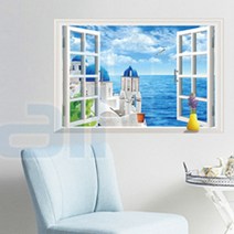 미래몰 창문 포인트 벽지 스티커, 산토리니 풍경