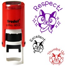 프라하스탬프 깜찍 캐릭터 라라 쿠폰사이즈 칭찬스탬프(지름1.1cm 자동스탬프 스탬프, 5. Respect!, 디자인2. 문구변경 +캐릭터(잉크 청색)