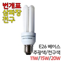 번개표/금호전기/삼파장전구/주광색/전구색/11W/15W/20W, 주광색20W