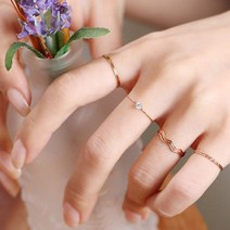 디엘제이 14k 실반지 레이어드 열송이 민자 큐빅 컷팅 물결 반지