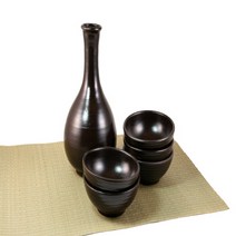 국내산 옹기 물레 호리병 및 막걸리잔 세트 (6P) / 막걸리병 주병 술병 도자기병 동동주병 옹기주병 옹기막걸리병 옹기막걸리잔