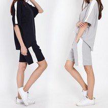 코디제이 여성용 절개 배색 반팔티 반바지 세트