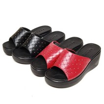 사각보석상굽 여성사무실슬리퍼 6cm 블랙/레드