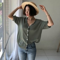 화이트폭스 루즈핏브이넥반팔니트가디건