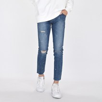 [데님공방] 남자 스판 크롭진 진청 무파 밑단컷팅진 국내제작 찢청 데님팬츠 S-3XL
