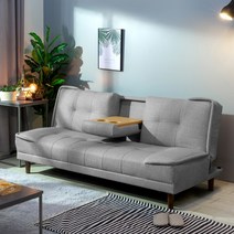 (15조한정 추가할인쿠폰) 에보니아 리도 패브릭룩 방수가죽 3인용 폴딩 컵홀더 소파베드 쇼파베드, 리도_PU그레이