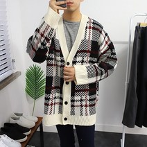 후앙스 오버핏 체크포인트 라인배색 니트가디건 YNGT-3128