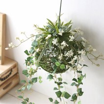 인테홀릭 조화 화분-행잉, 싸리볼 스웨그-대 아이보리