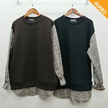 빅걸스토리 여성용 빅사이즈 하운드 체크 단정한 니트 티셔츠