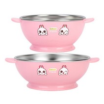 에디슨 프렌즈 논슬립 스텐식기 세트 유아동식기, 핑크 공기+대접