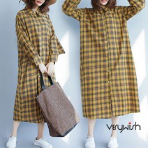베리위시 헬로옐로 체크 셔츠원피스