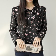 마이너스2인치 여성용 벚꽃패턴리본블라우스