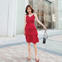 위코브 뷔스티에 도트 V넥 쉬폰 롱 원피스