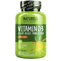 네츄렐로 비타민 D3 플랜트 베이스드 5000lu 125mcg 이지 스왈로우 캡슐 글루텐 프리 무설탕 비건, 180개입, 1개