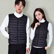 JYCOMPANY 오리털 100% 남여 세로줄 라운드 집업 패딩조끼