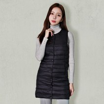 JYCOMPANY 오리털 100% 여성 단추 롱 패딩조끼