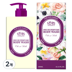 키라니아 데오 드 퍼퓸 바디워시 엘리벨르, 2개, 300ml