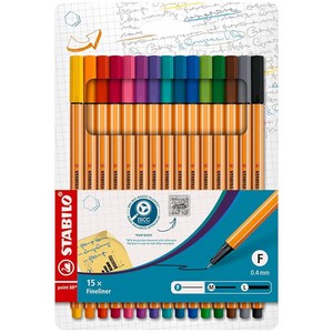 STABILO 파인라이너 포인트 88 18개 지갑 다양한 색상 미국 558837, Pack of 15, 15 Count (Pack of 1), Multi-coloured