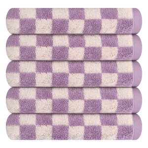 송월타월 데일리 체크 세면타월 180g 코마사, 퍼플, 5개