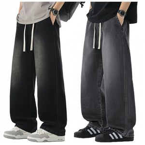 BDICOOL 남성 데님 팬츠 1+1 청바지 세미 와이드 기모 밴딩 롱 데님 일자 팬츠 BK113