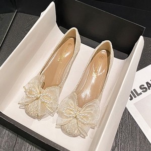 포도존 여성 진주비즈 리본 무늬 플랫슈즈 3cm 188-A3