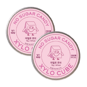 자일로큐브 무설탕 자일리톨 캔디 딸기우유, 70g, 2개