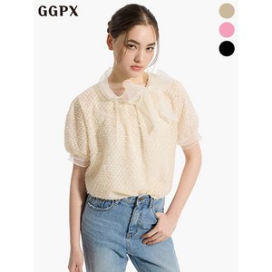 GGPX 노방 리본넥 퍼프 블라우스 GP3SH012F