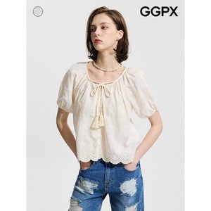 GGPX 수술 리본넥 레이스 블라우스 GP4SH044F
