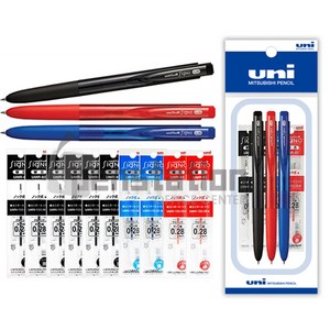 uni 시그노 노크 볼펜 UMN-155 리필 세트, 0.28mm 흑1청1적1+리필 흑6청2적2개 세트