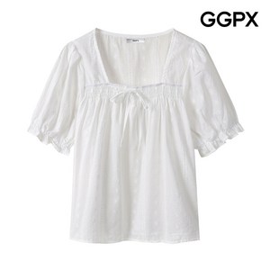 GGPX 리본 스퀘어넥 레이스 블라우스 (GP4SH019F)