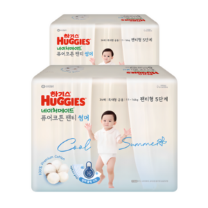 하기스 2024 네이처메이드 퓨어코튼 썸머 팬티형 기저귀 남여공용 특대형(11~16kg), 5단계, 136매