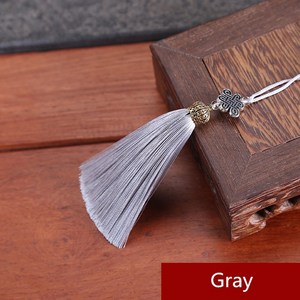 금속 캡 프린지 트림 북마크 실크 술 DIY 커튼 의류 가방 공예 용품 클래식 스타일 술 펜던트 17cm 2, 1개, Gray