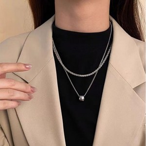 여성용 이중 체인+ 펜던트 목걸이 펜던트 레이어드 목걸이H276