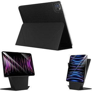 ZenRich 케이스 iPad Pro 12.94세대5세대6세대 탈착식 마그네틱 스마트 커버 조절 가능한 세로가로 스탠드 높이 디자인 뷰 4개의 스탠딩 앵글블랙, ZenRich 케이스 iPad Pro 12.94세대5세