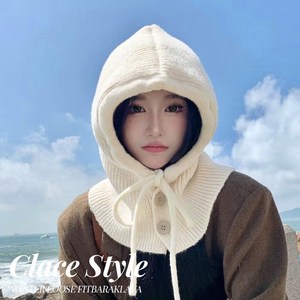 클레이스 스타일나는 루즈핏 남여공용 니트 바라클라바 후드 넥워머, 아이보리, 1개