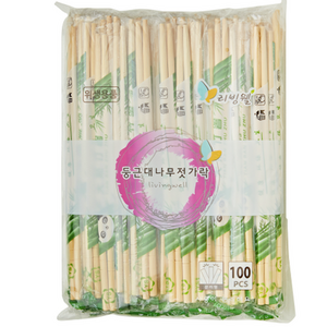 리빙웰 알뜰형 둥근 대나무 젓가락, 100개입, 2개