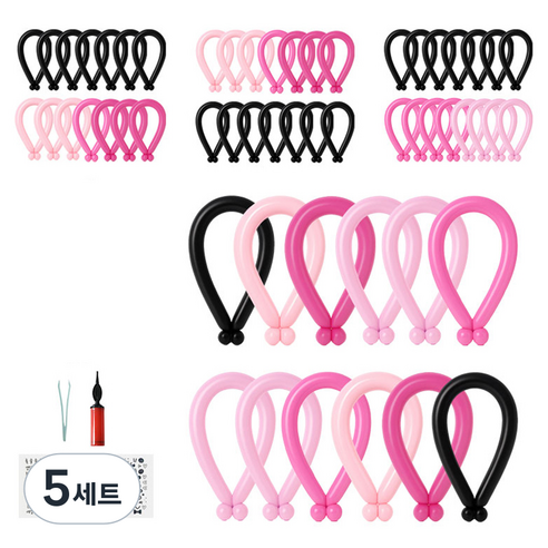 피앤비유니티 요술풍선 50p + 펌프 + 레터링스티커 +스티커집게 세트, 블러쉬 빈티지 혼합5색, 5세트