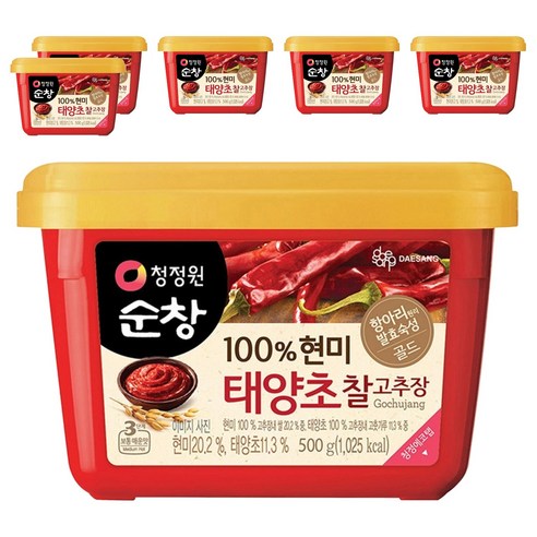청정원순창 100% 현미 태양초 찰고추장, 500g, 6개
