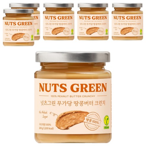 넛츠그린 무가당 땅콩버터 크런치, 200g, 6개