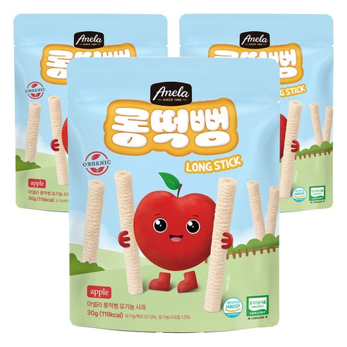 아넬라 유기농 롱떡뻥 사과 롱스틱, 사과맛, 30g, 3개