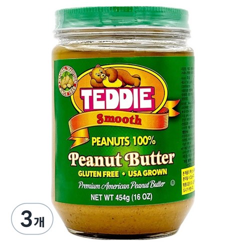 테디 스무스 땅콩버터잼, 454g, 3개